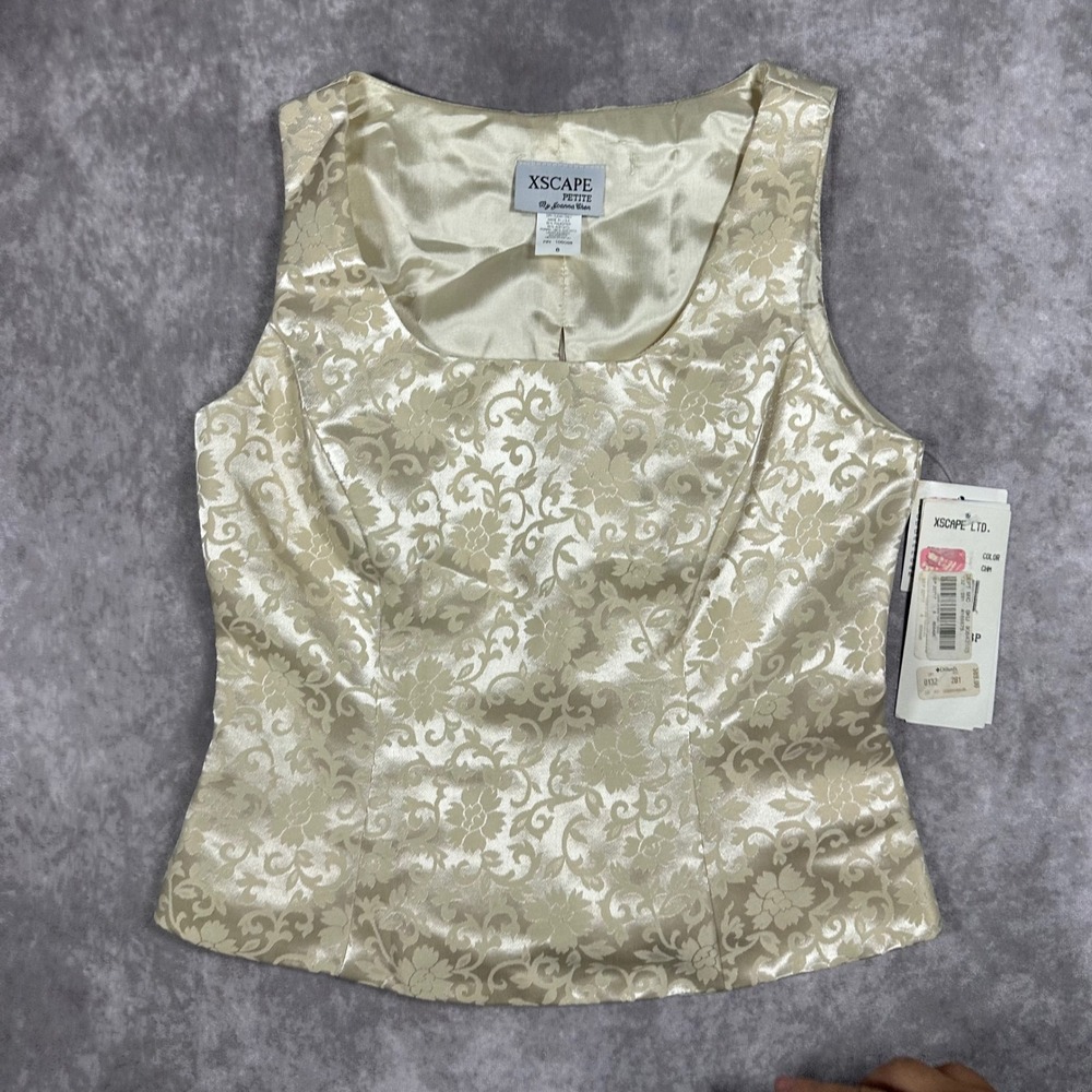 Xscape Petite Joanna Chen Champagne Floral Damask Jacquard Evening Top 8P NWT